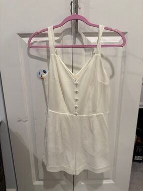 Little Moon Cream V-Neck Button Romper